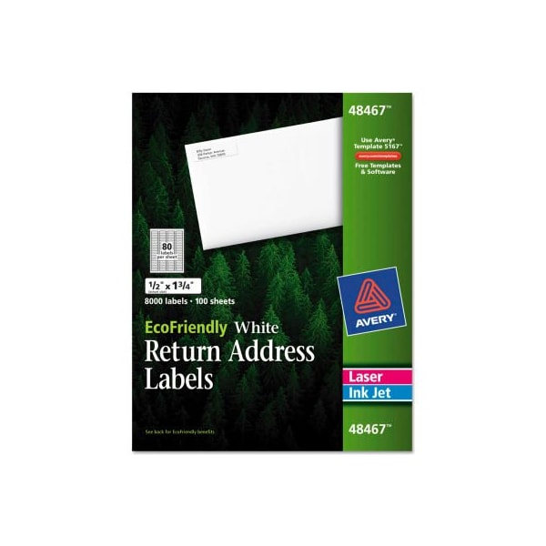 Avery Address Label, 1/2" Label W, 80 Labels per Sheet White 48467 - main